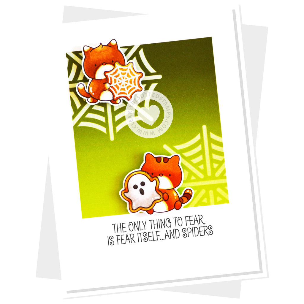 Clearly Besotted Woven Web Stencil fear spiders card