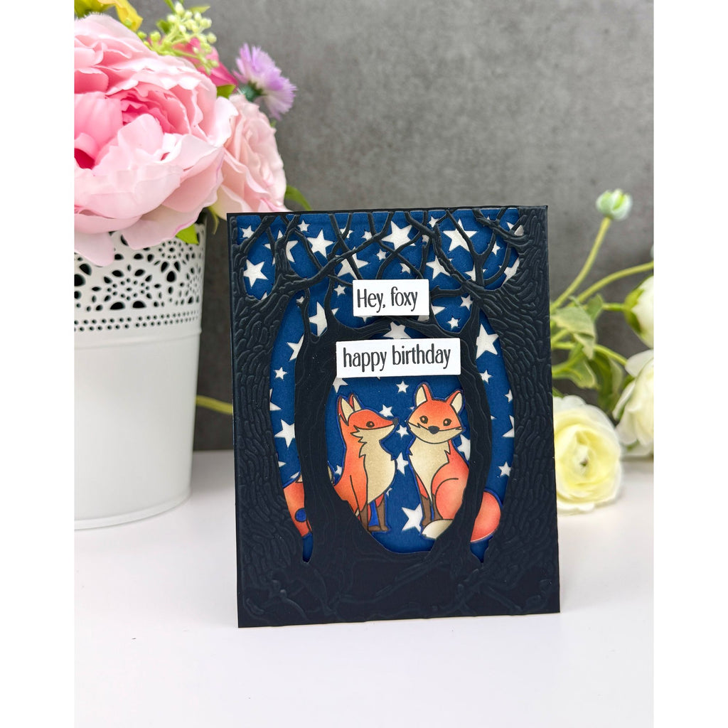 Simon Says Stamp Set of 4 Stencils Clever Fox 1130stc Shine On Michelle Peckham Foxes in the Forest Card