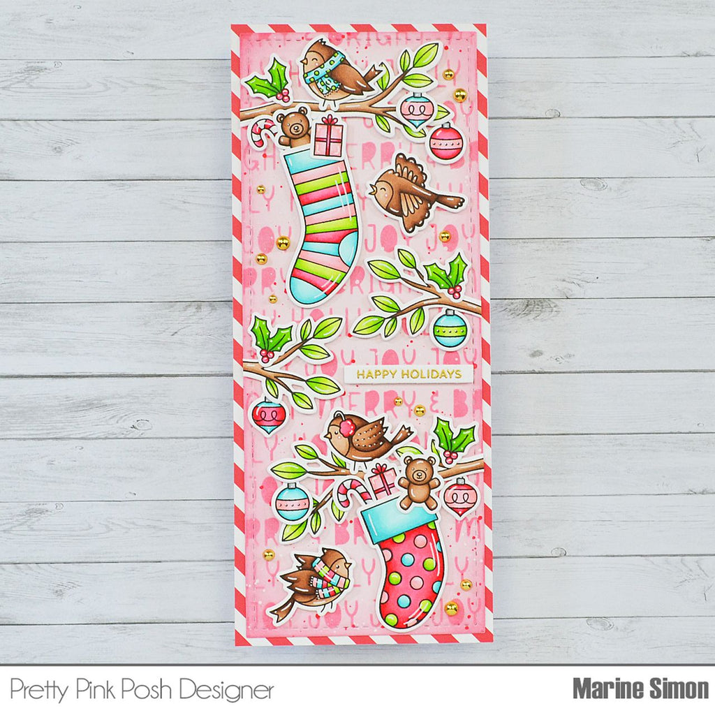Pretty Pink Posh Holiday Stockings Clear Stamps happy holidays