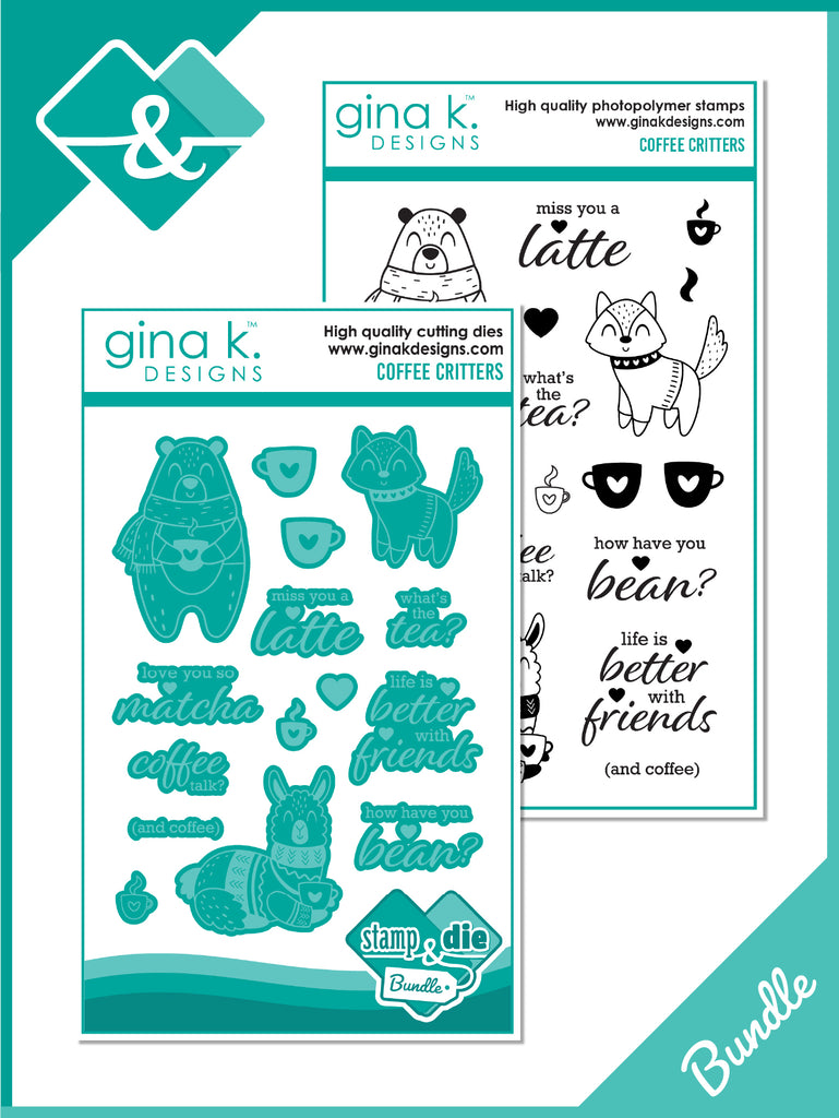Gina K Designs Coffee Critters Clear Stamp and Die Bundle die0380