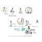 Collection of card designs with lighthouse and floral elements showcasing Lighting the Way