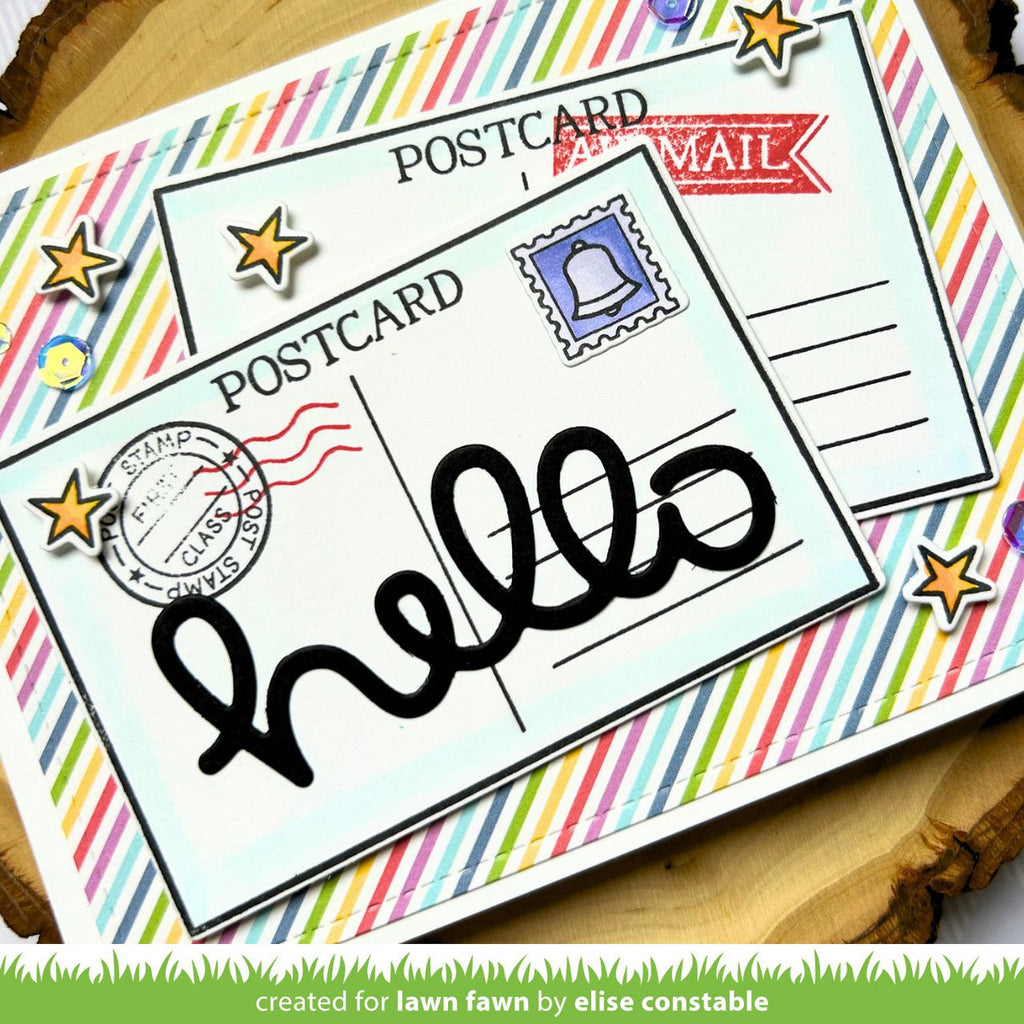 Colorful Striped Postcard Card with Word Hello