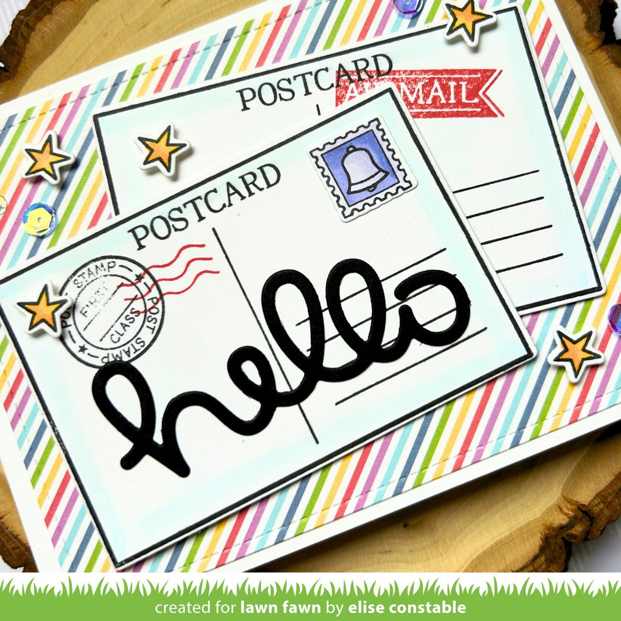 Colorful Striped Postcard Card with Word Hello
