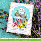 Colorful birthday card with sushi with birthday hats and the sentiment 'Yay! It's your birthday!' 