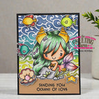 Colorful card with a mermaid and ocean-themed design, featuring 'The Greeting Farm' branding.