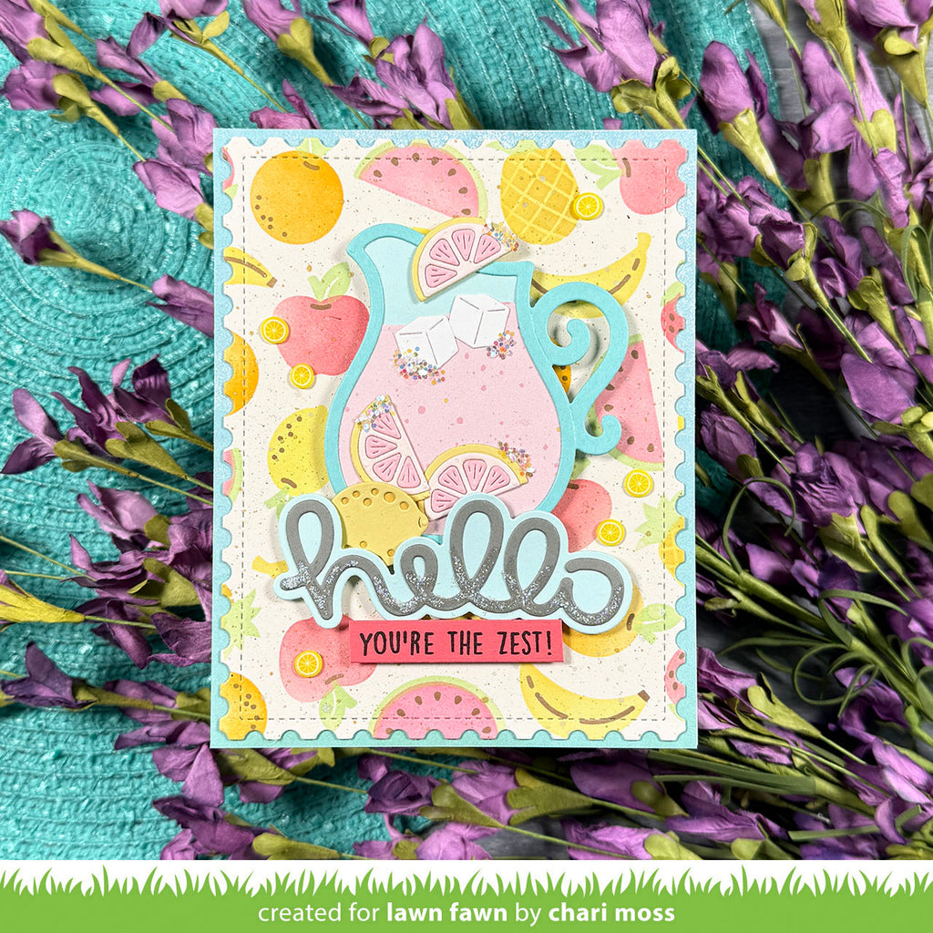 Colorful card with 'hello you're the zest!' text on a floral background