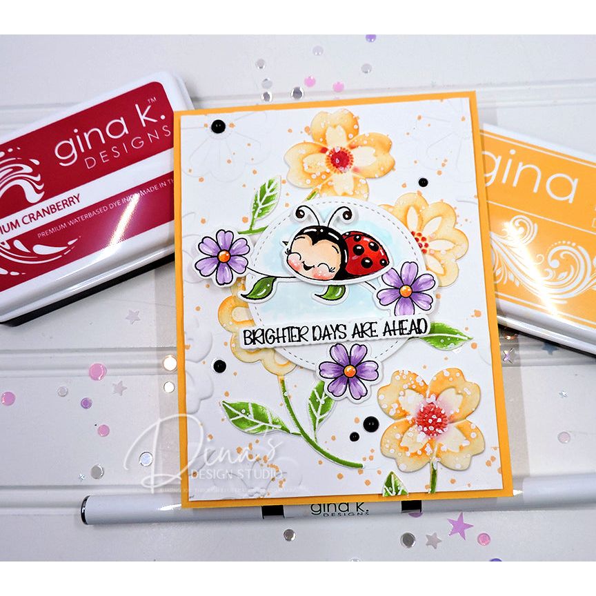 Colorful card with ladybug and flowers featuring sentiment 'Brighter Days Are Ahead'