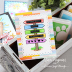 Colorful card with text and design elements, with sentiment Sending Smiles Across the Miles I've Missed You