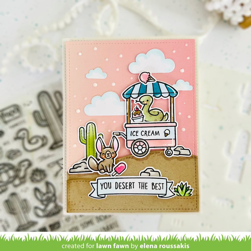 Lawn Fawn Treat Cart Clear Stamps Dies and Coloring Stencils Bundle Ice Cream