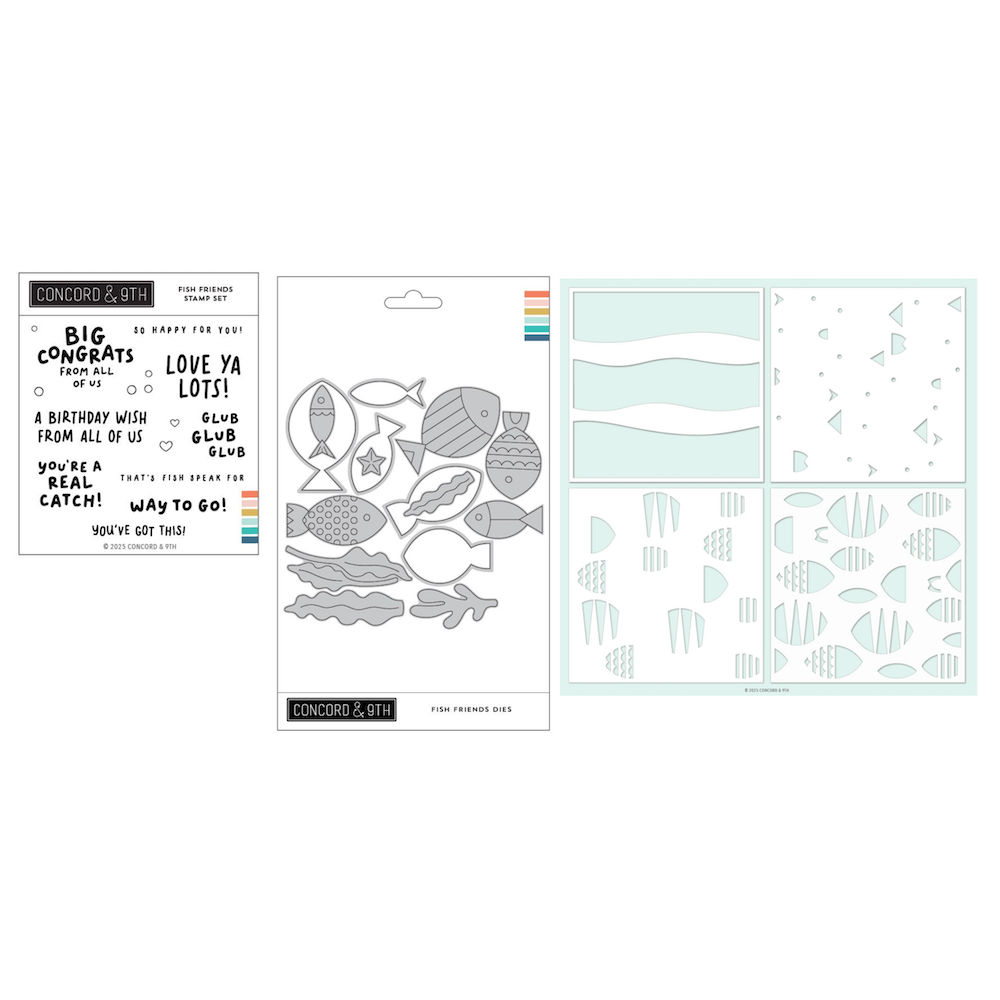 Concord & 9th Fish Friends Stamp Die and Stencil Bundle