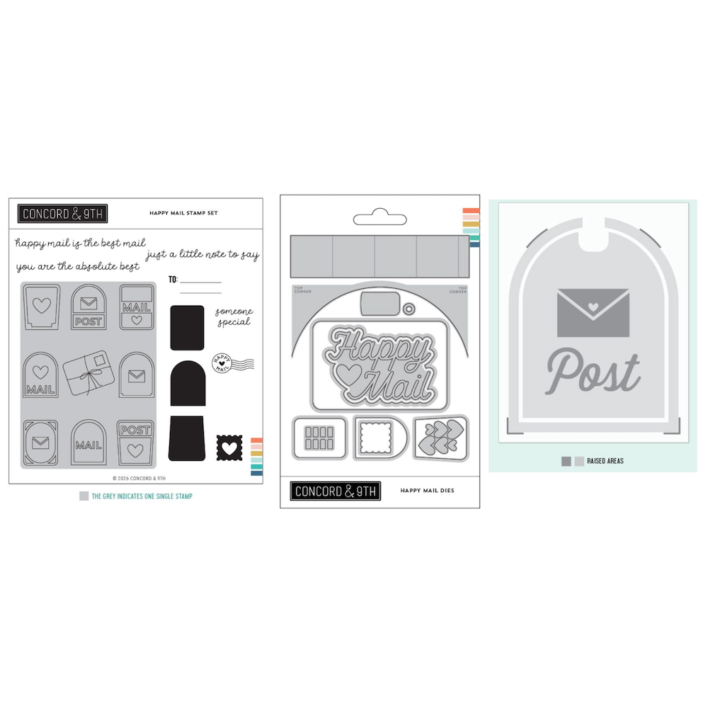 Concord & 9th Happy Mail Stamp Die and Embossing Folder Bundle