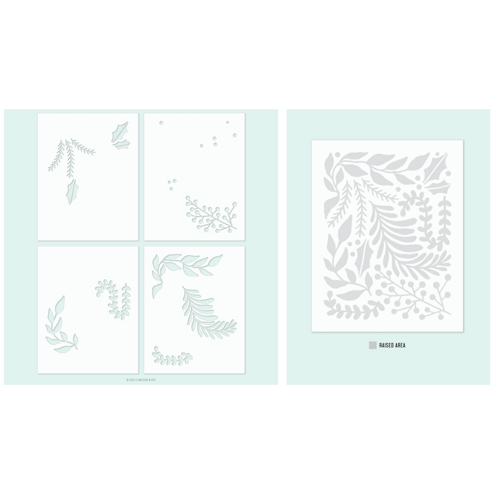 Concord & 9th Holiday Sprigs Stencil and Embossing Bundle