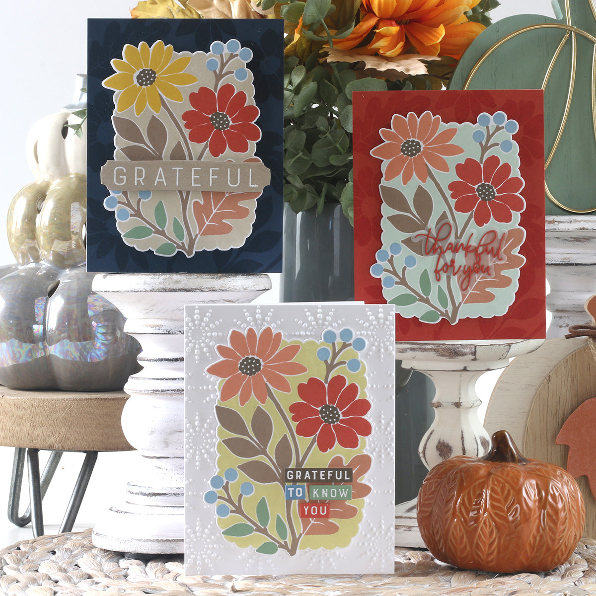 Concord & 9th Incredibly Grateful STAMPtember Exclusive Stamps and Dies Shari Carroll Grateful and Thankful Floral Card Set | color-code:ALT02