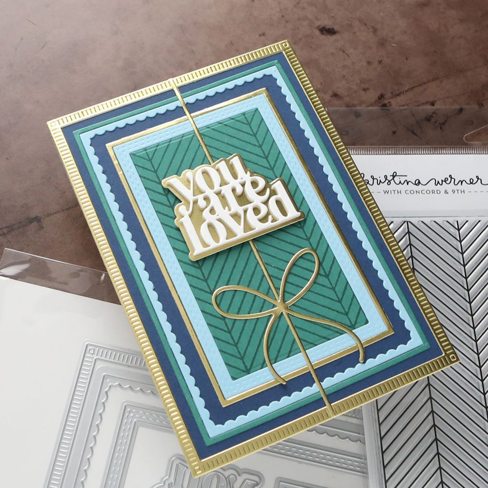 Concord & 9th Kristina Werner A6 Detailed Frames Die Set kw1315 you are loved green blue and gold