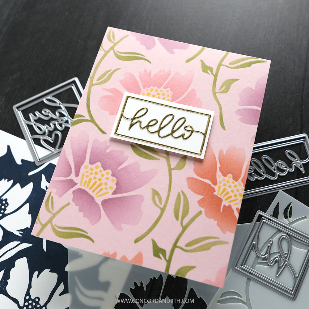 Concord & 9th Kristina Werner Aubrey Blooms Background Stamp and Stencils Bundle Floral Greeting Card