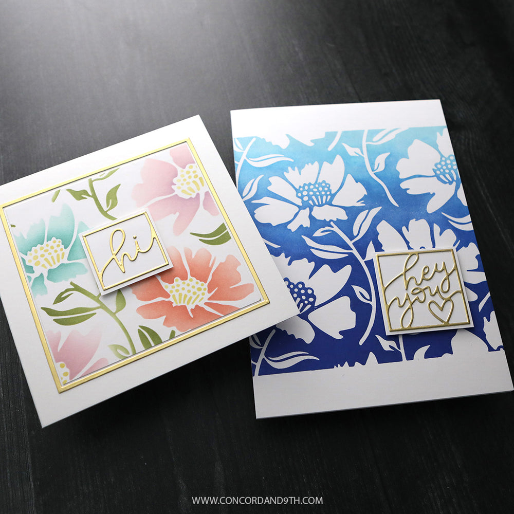Concord & 9th Kristina Werner Aubrey Blooms Background Stamp and Stencils Bundle Hello Floral Cards