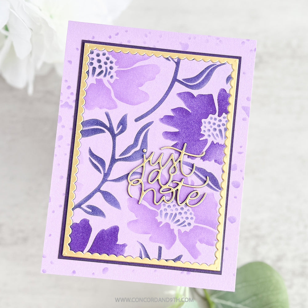 Concord & 9th Kristina Werner Aubrey Blooms Background Stamp and Stencils Bundle Just A Note Card