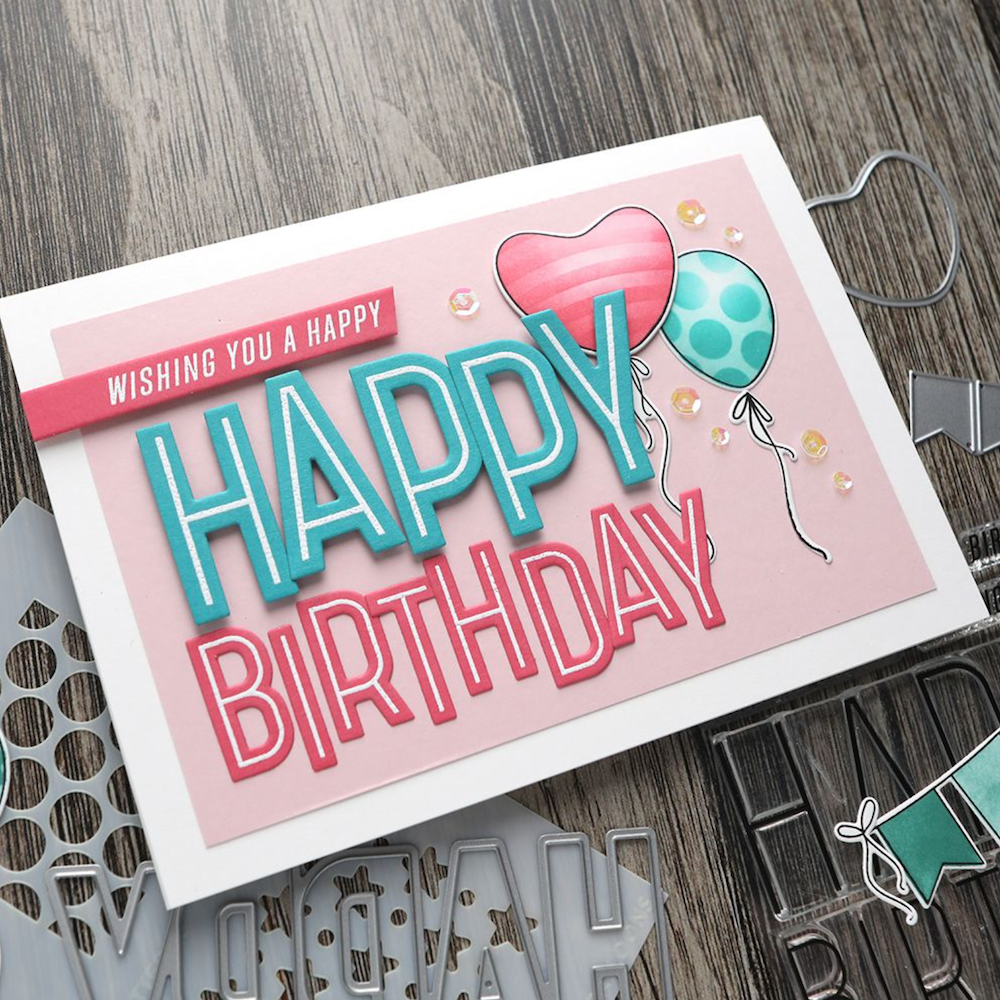 Concord & 9th Kristina Werner Banner and Balloons Die Set kw1044 wishing