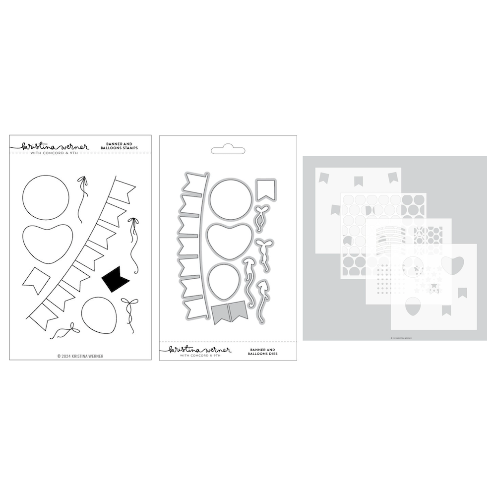 Concord & 9th Kristina Werner Banner and Balloons Stamp Die Stencil Bundle