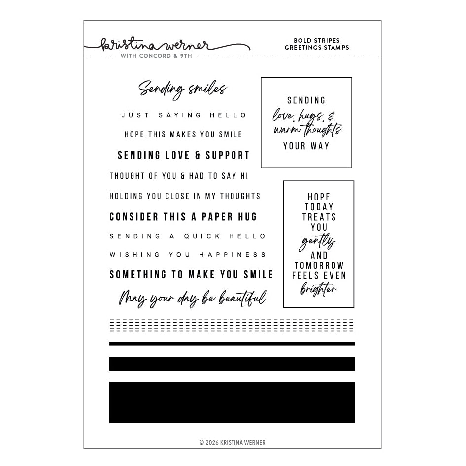 Concord & 9th Kristina Werner Bold Stripes Greeting Clear Stamps Set kw1283