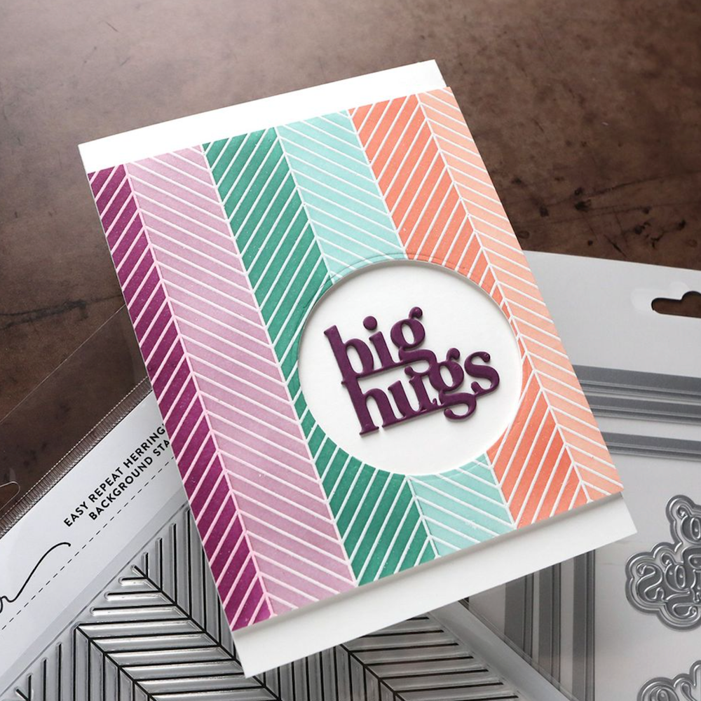 Concord & 9th Kristina Werner Easy Repeat Herringbone Background Stamp Set kw1318 big hugs colorful stripes