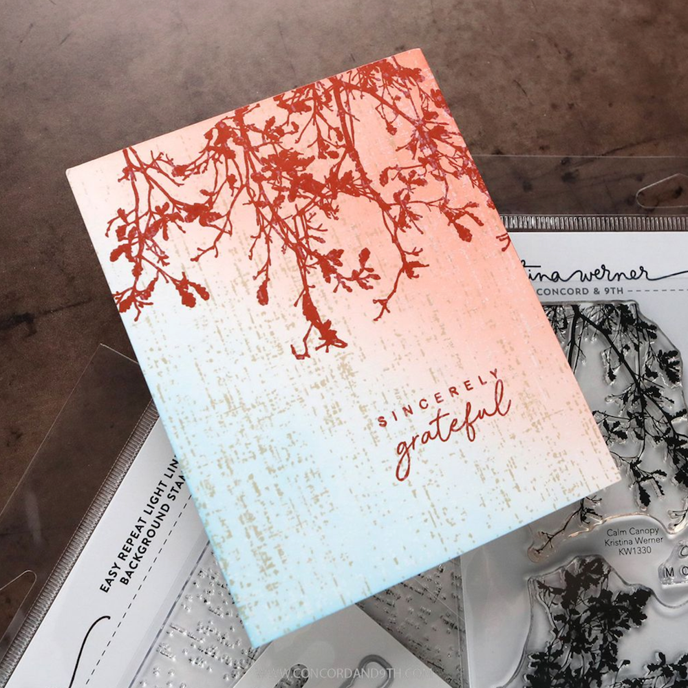 Concord & 9th Kristina Werner Easy Repeat Light Linen Background Stamp Set kw1335 sincerely grateful red