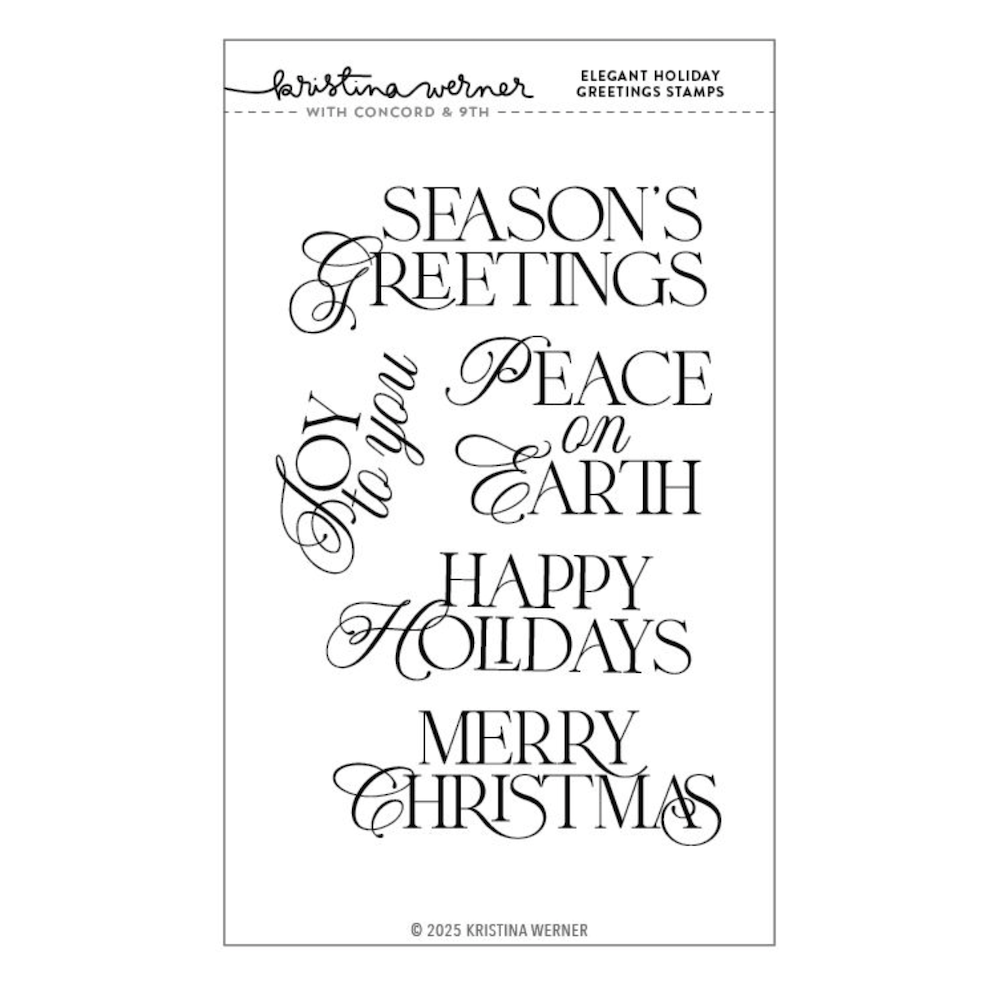 Concord & 9th Kristina Werner Elegant Holiday Greetings Clear Stamp Set kw1184