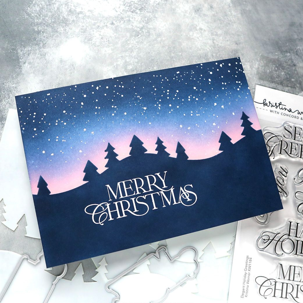 Concord & 9th Kristina Werner Elegant Holiday Greetings Clear Stamp Set kw1184 merry