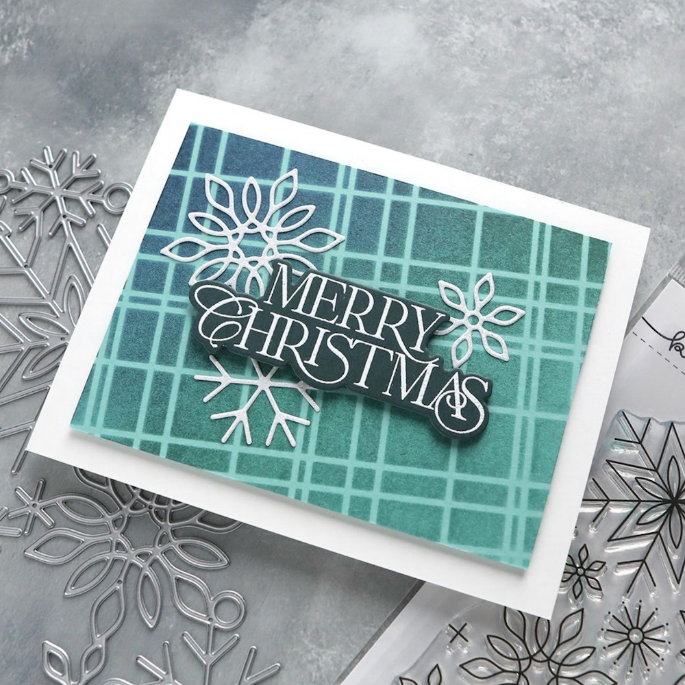 Concord & 9th Kristina Werner Elegant Holiday Greetings Clear Stamp Set kw1184 plaid