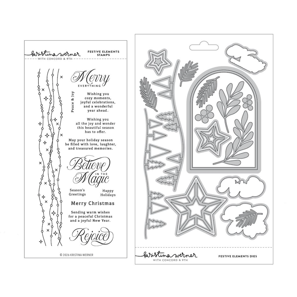 Concord & 9th Kristina Werner Festive Elements Stamps and Dies Bundle