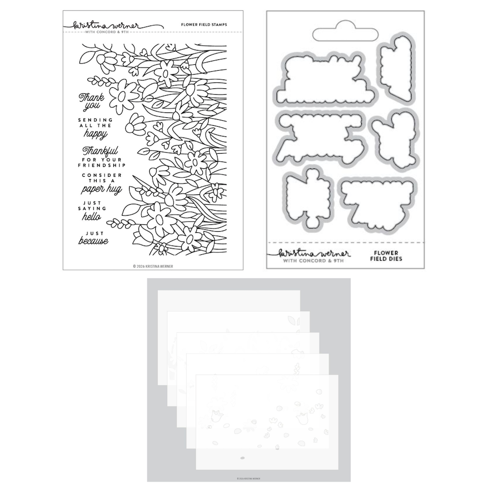 Concord & 9th Kristina Werner Flower Field Stamps Dies and Stencils Bundle