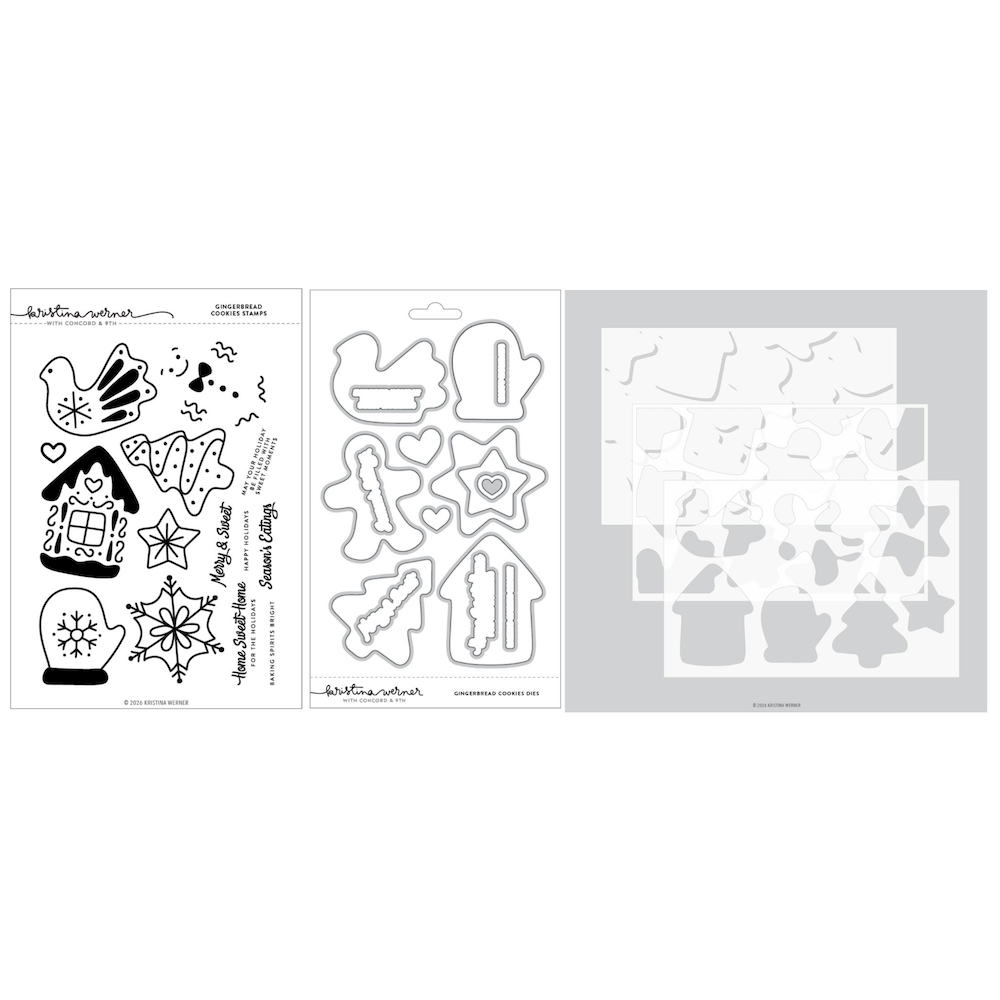 Concord & 9th Kristina Werner Gingerbread Cookies Stamps Dies and Stencil Bundle
