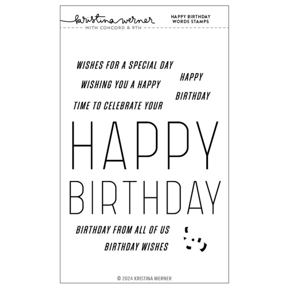 Concord & 9th Kristina Werner Happy Birthday Words Clear Stamp Set