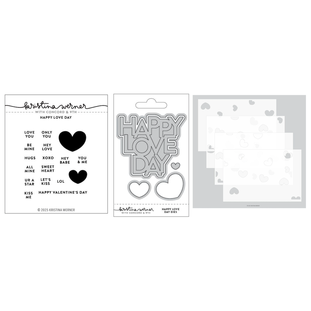 Concord & 9th Kristina Werner Happy Love Day Stamp Die Stencil Bundle