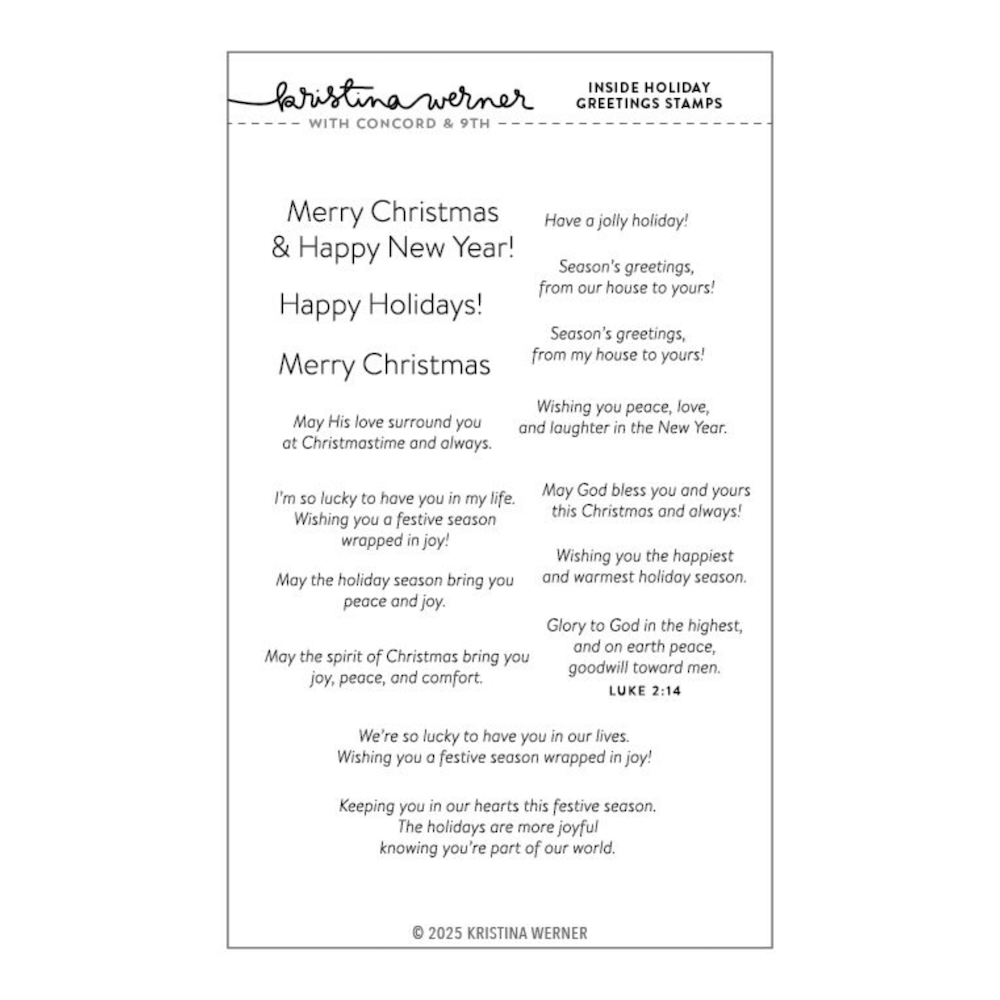 Concord & 9th Kristina Werner Inside Holiday Greetings Clear Stamp Set kw1186
