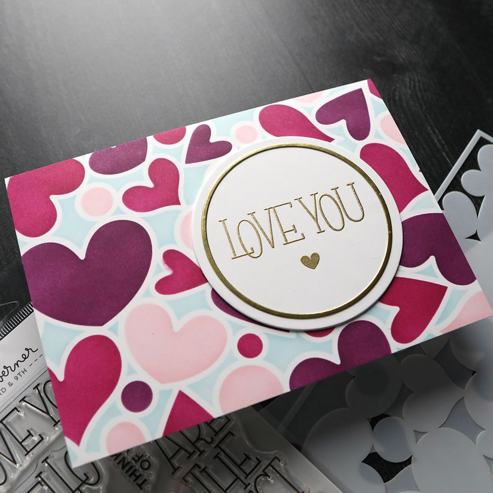 Concord & 9th Kristina Werner Jumble of Hearts Background Stamp kw1236 love