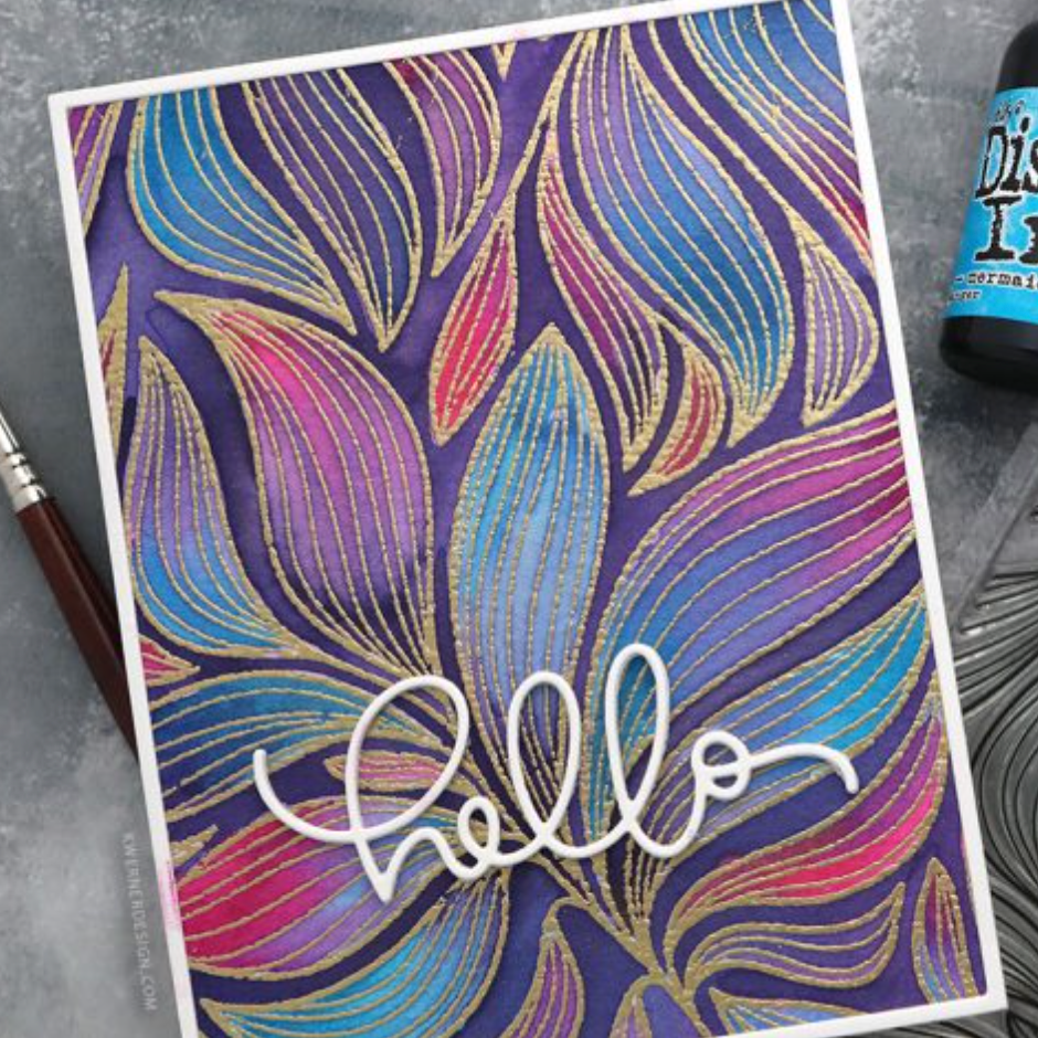 Concord & 9th Kristina Werner Long Line Leaves Background Stamp kw1111 hello | color-code:ALT01