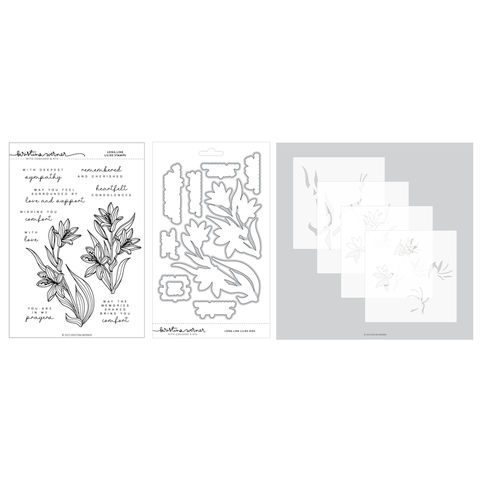 Concord & 9th Kristina Werner Long Line Lilies Stamp Die and Stencil Bundle