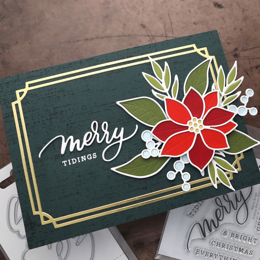 Concord & 9th Kristina Werner Merry Script Clear Stamp Set kw1375 poinsettia 