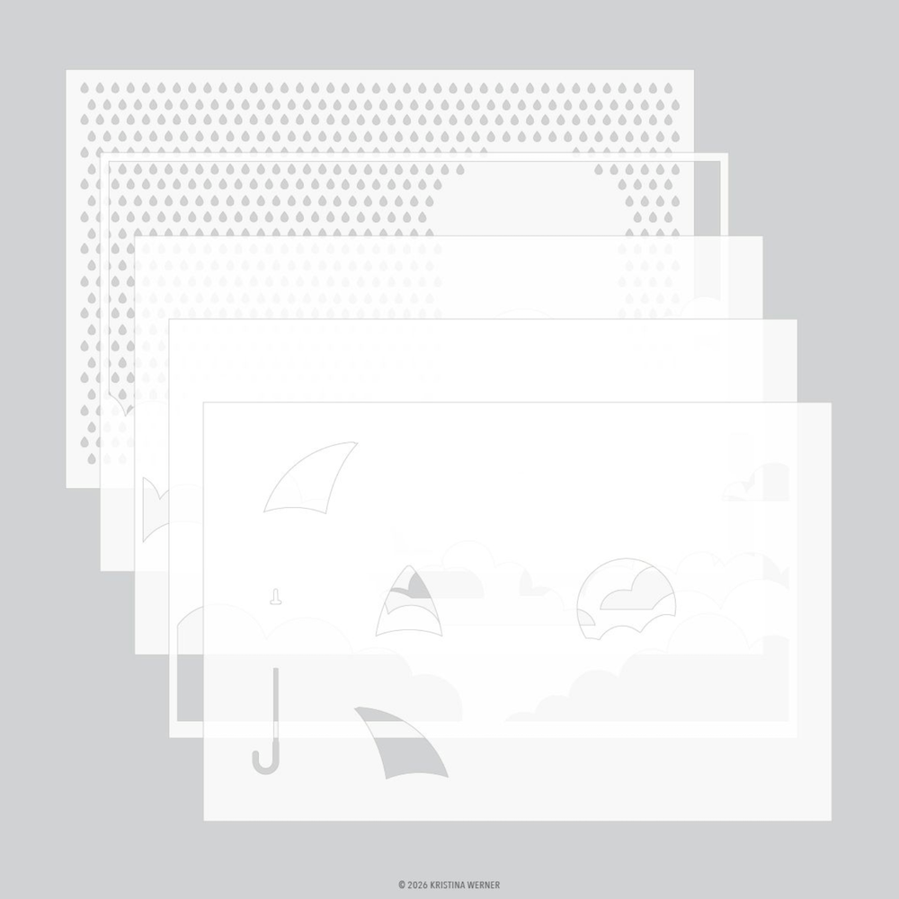 Concord & 9th Kristina Werner OCC Brighter Days Stamps Dies and Stencils Bundle umbrella