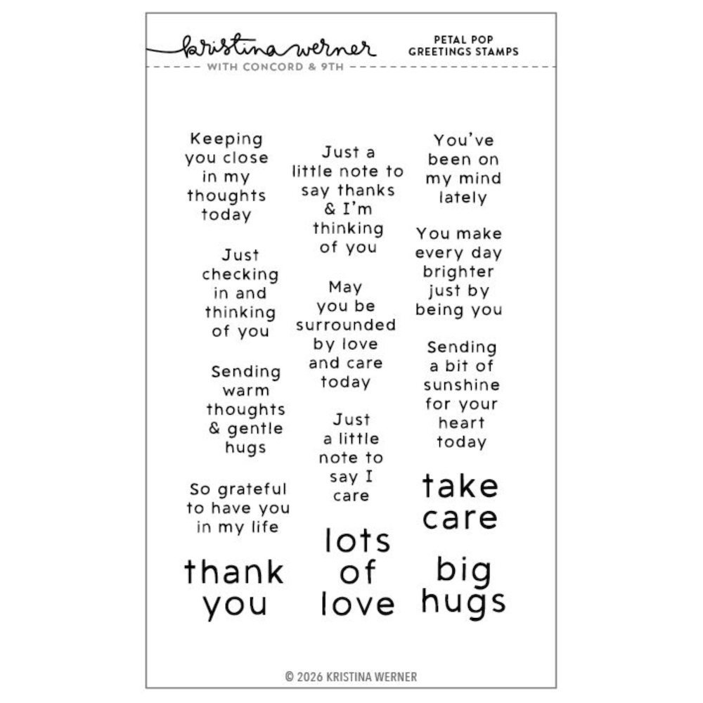 Concord & 9th Kristina Werner Petal Pop Greetings Clear Stamp Set kw1320