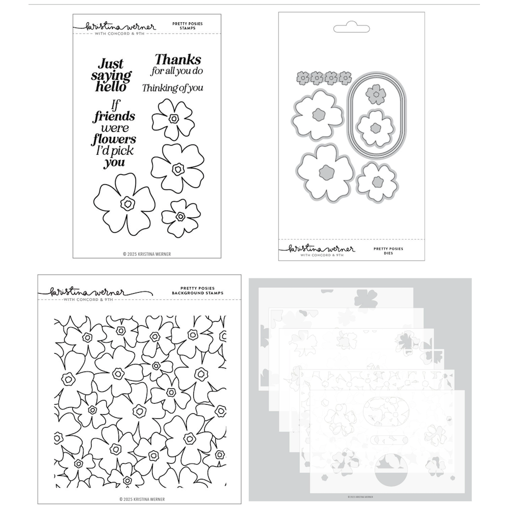 Concord & 9th Kristina Werner Pretty Posies Stamps Stencil and Die Bundle
