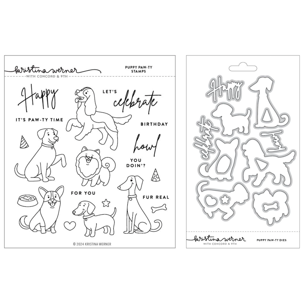 Concord & 9th Kristina Werner Puppy Paw-ty Stamp and Die Bundle