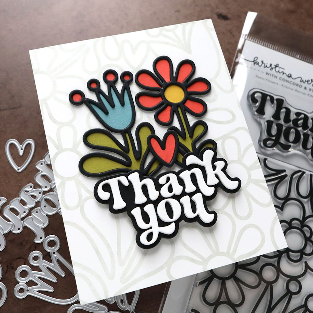 Concord & 9th Kristina Werner Retro Flowers Die Set kw1323 thank you