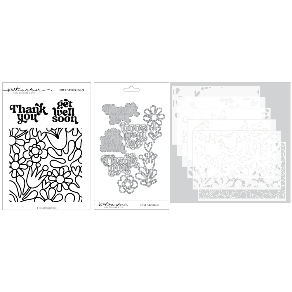 Concord & 9th Kristina Werner Retro Flowers Stamps Dies and Stencils Bundle