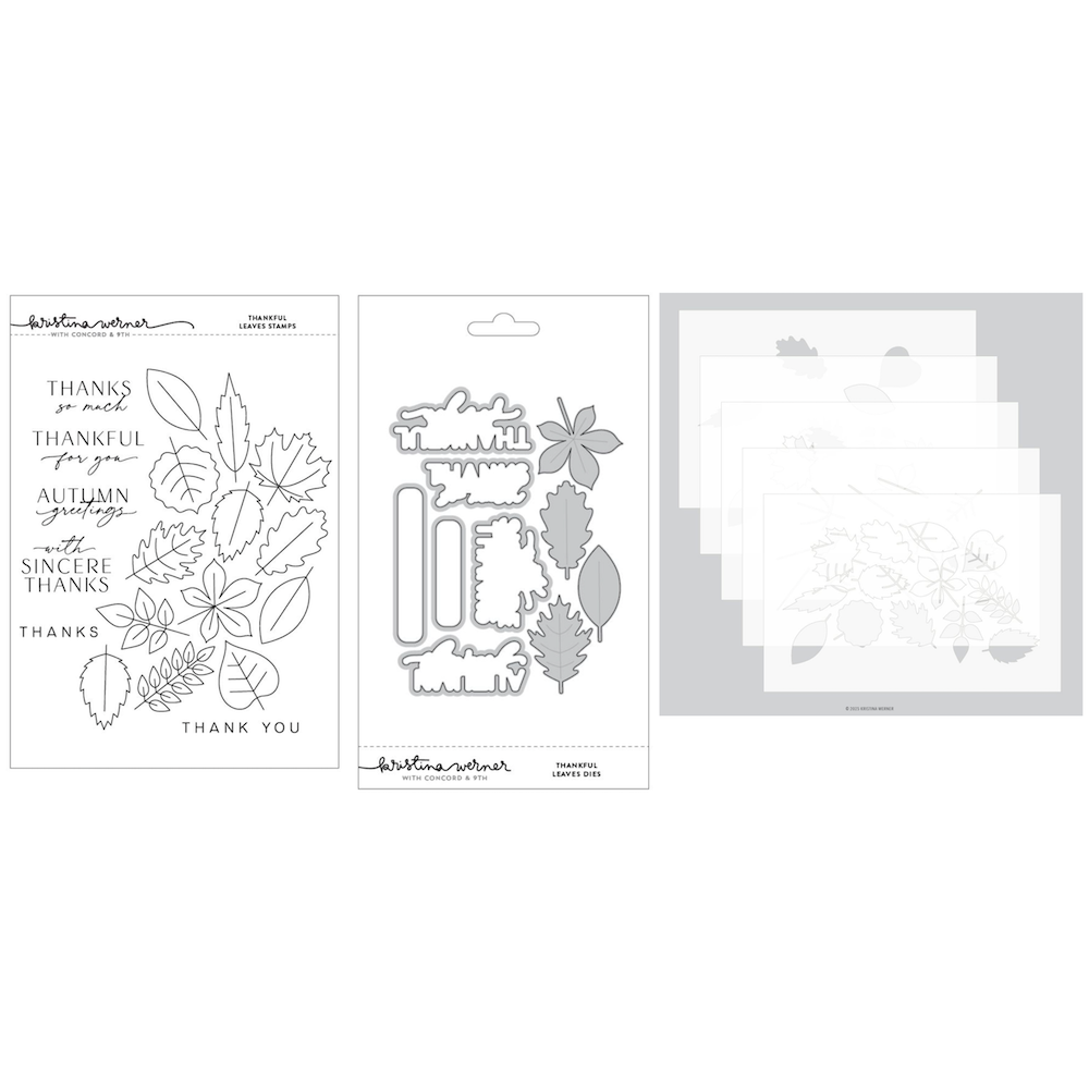 Concord & 9th Kristina Werner Thankful Leaves Stamp Die and Stencil Bundle