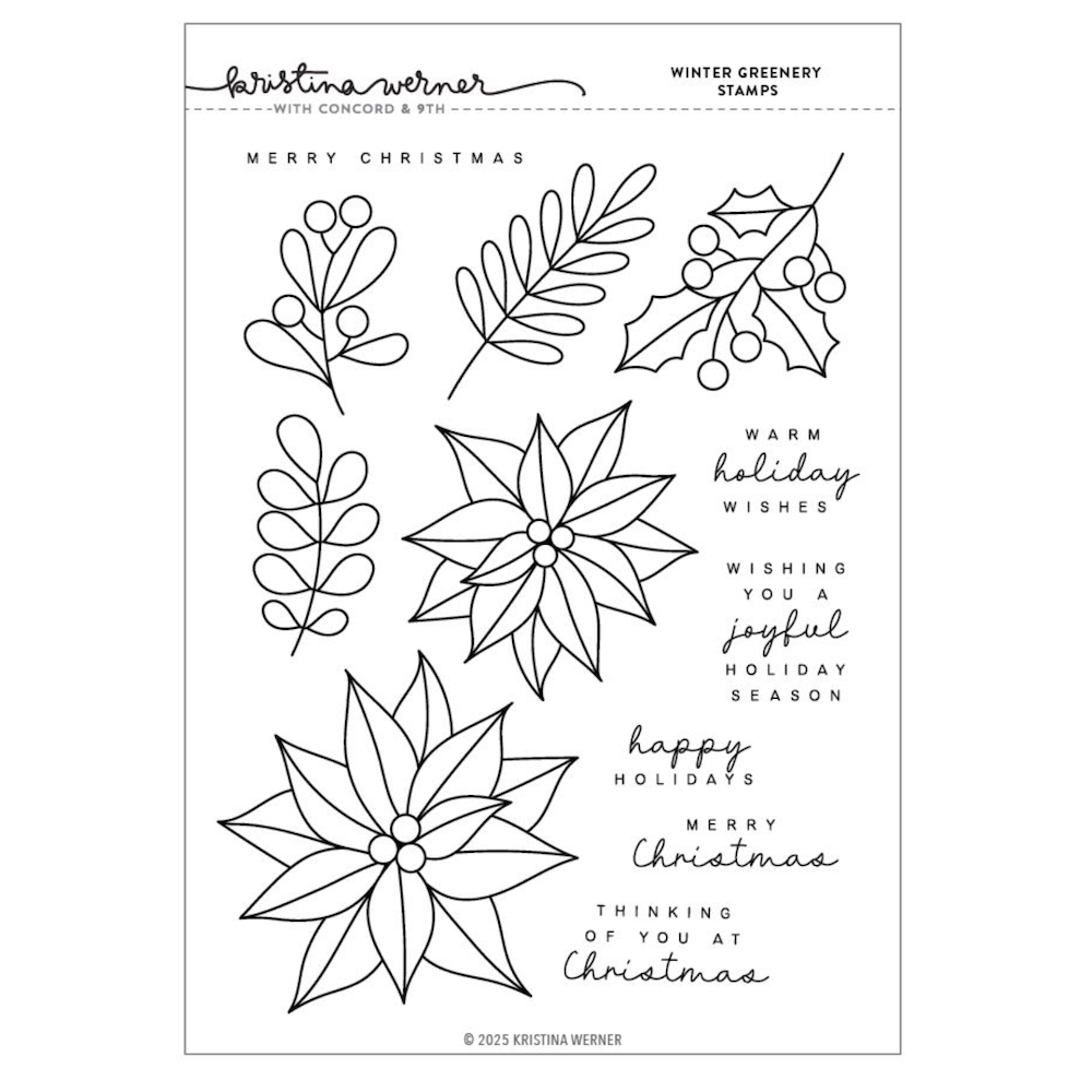 Concord & 9th Kristina Werner Winter Greenery Clear Stamp Set kw1177