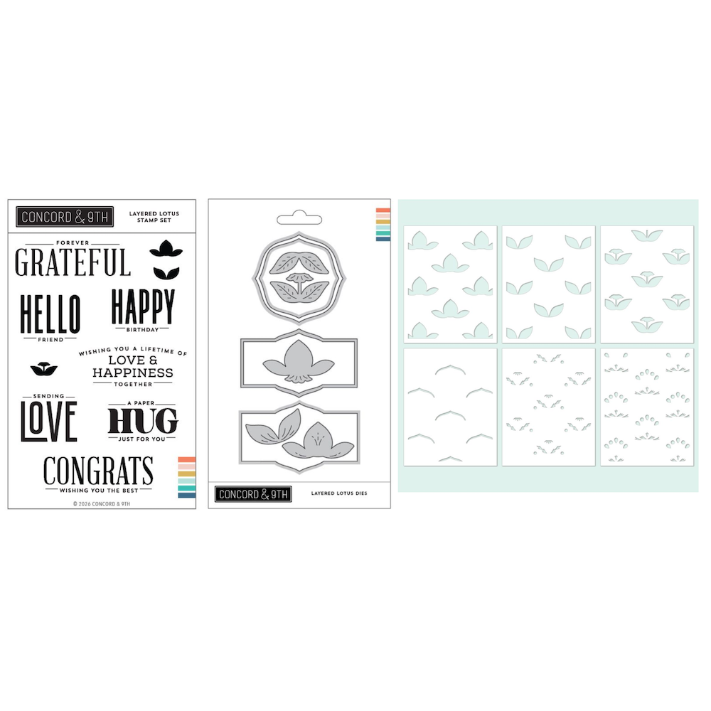 Concord & 9th Layered Lotus Stamps Dies and Stencils Bundle