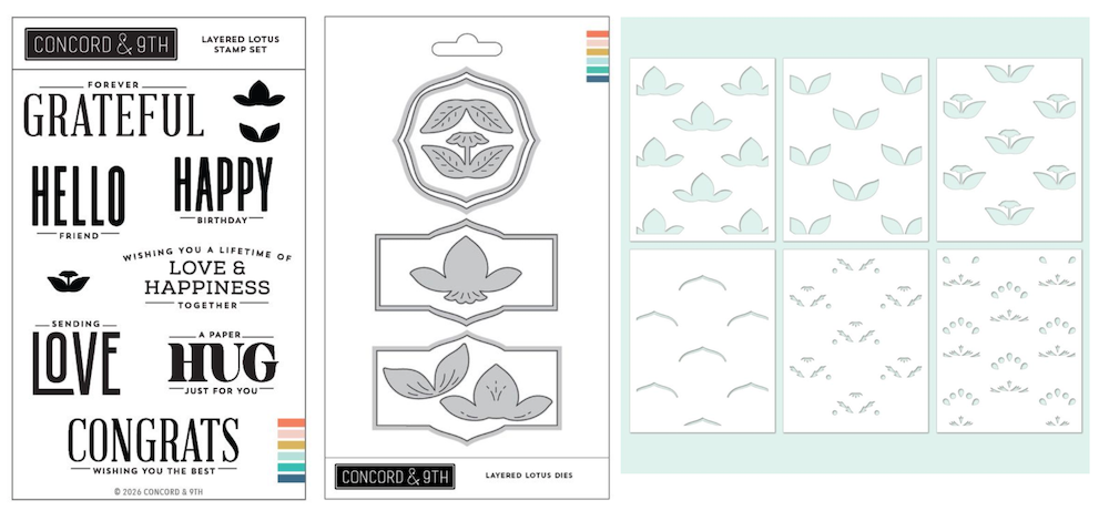 Concord & 9th Layered Lotus Stamps Dies and Stencils Bundle