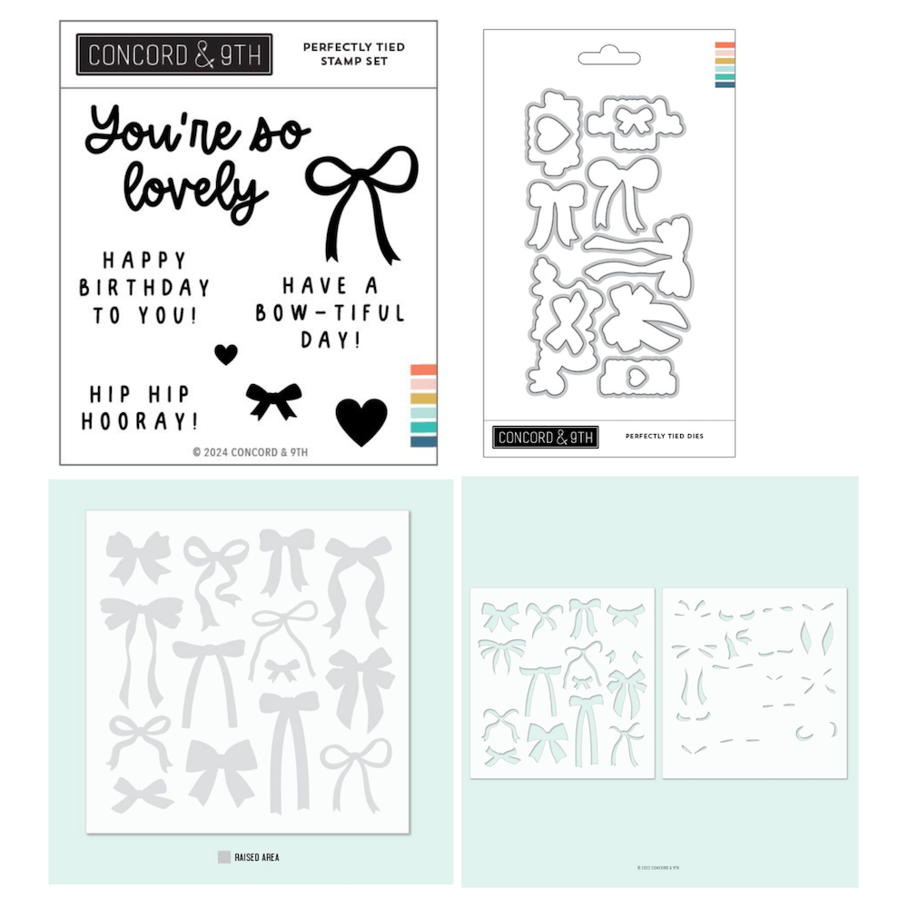 Concord & 9th Perfectly Tied Stamp Stencil Die and Embossing Folder Bundle